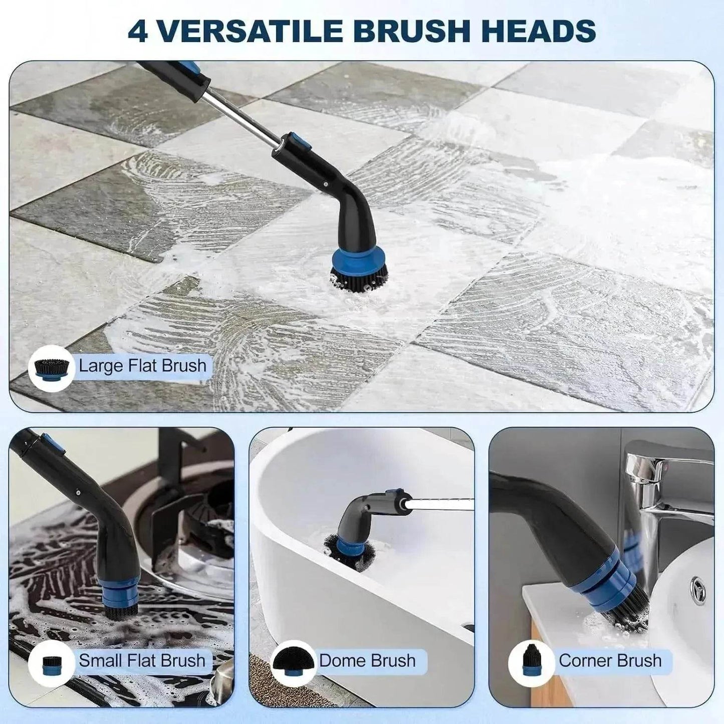Electric Spin Scrubber, Cordless Cleaning Brush With 4 Replaceable Brush Heads And Adjustable  Handle for Bathroom, Kitchen, Tub, Tile, Floor - www.Shopthatapp.com