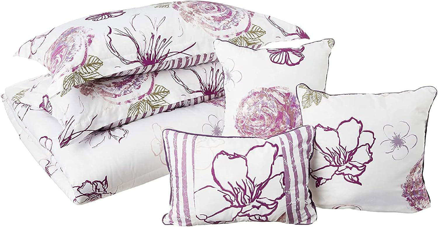 DecoElegance elegant bedroom comforters set with floral design and matching decorative pillows