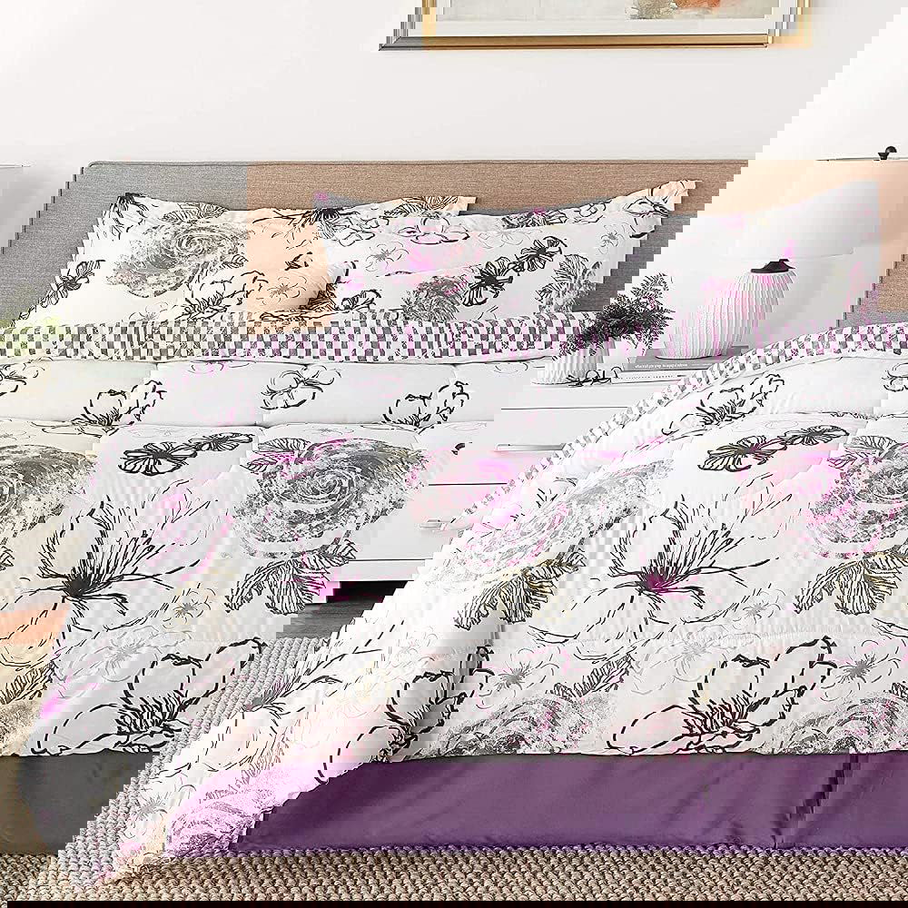DecoElegance elegant bedroom comforters in floral design with purple accents for stylish bedding