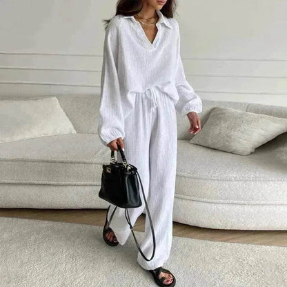 Elegant Women Casual Loose Outfit Female Long Sleeve Top Drawstring Trousers - www.Shopthatapp.com