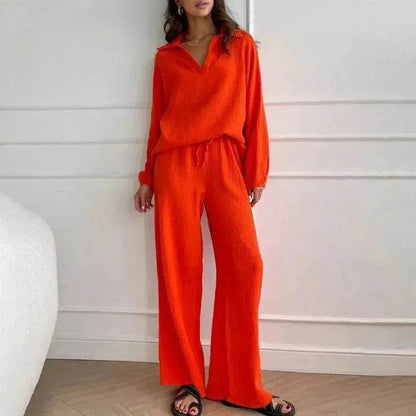 Elegant Women Casual Loose Outfit Female Long Sleeve Top Drawstring Trousers - www.Shopthatapp.com