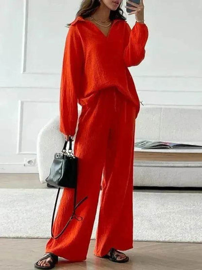 Elegant Women Casual Loose Outfit Female Long Sleeve Top Drawstring Trousers - www.Shopthatapp.com