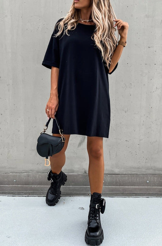 Elena Oversized Black T-Shirt Dress - www.Shopthatapp.com