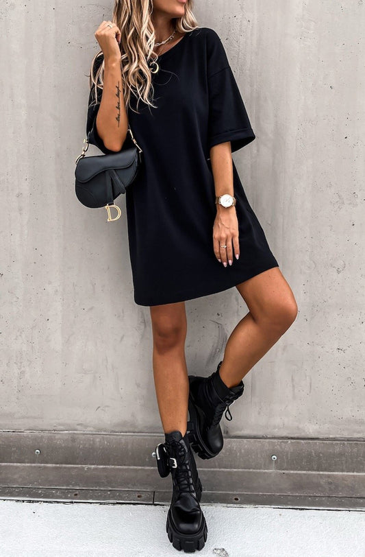 Elena Oversized Black T-Shirt Dress - www.Shopthatapp.com