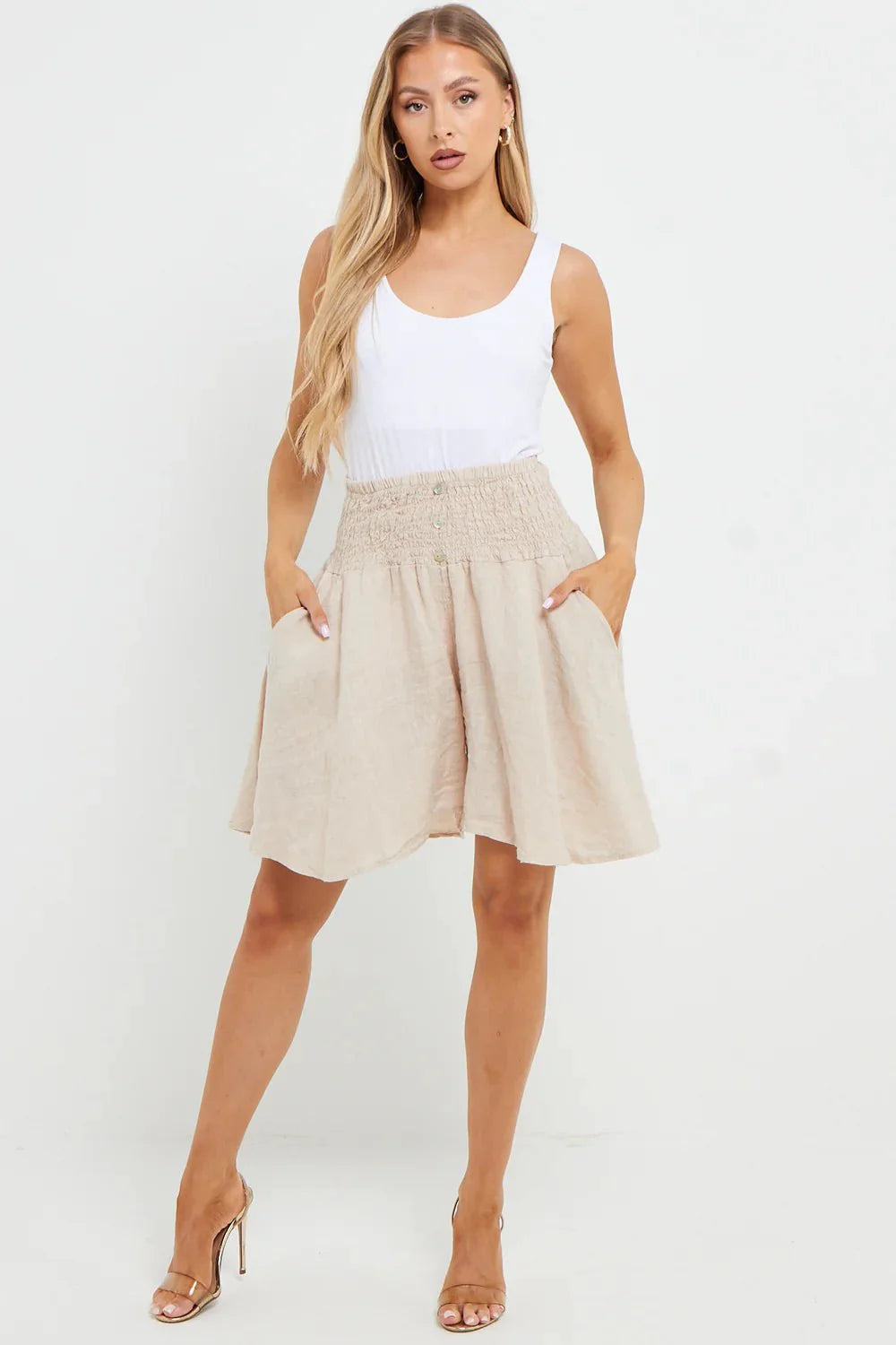 Esme Buttoned Detail Linen Short - www.Shopthatapp.com