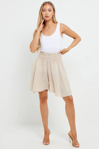 Esme Buttoned Detail Linen Short - www.Shopthatapp.com