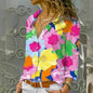 European And American Digital Printed Flowers Lapel Single Breasted Long-sleeved Shirt - www.Shopthatapp.com