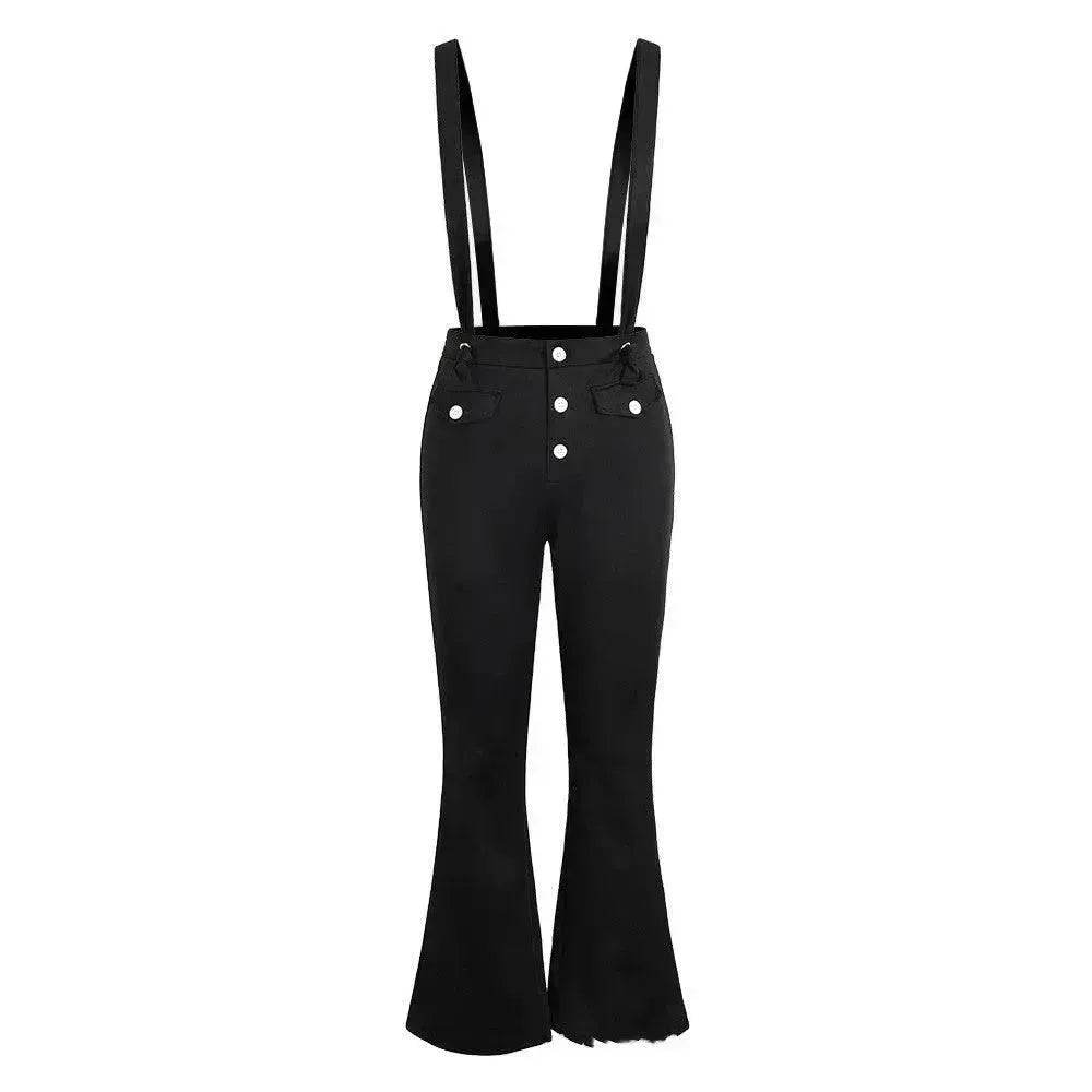 European And American High Waist Strap Casual Flared Jeans Pants - www.Shopthatapp.com