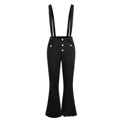 European And American High Waist Strap Casual Flared Jeans Pants - www.Shopthatapp.com