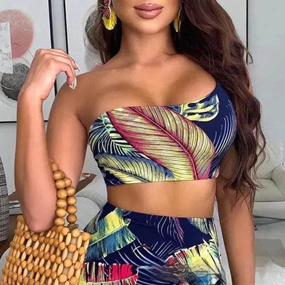 European And American Navy Blue Printed Shoulder Suit - www.Shopthatapp.com