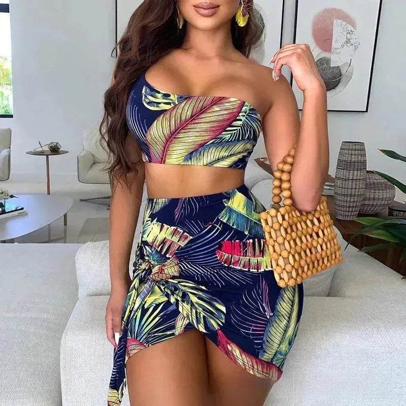 European And American Navy Blue Printed Shoulder Suit - www.Shopthatapp.com