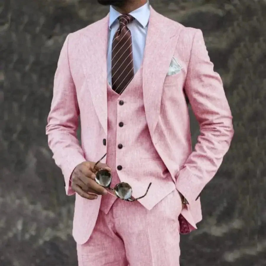European And American Pink Business Casual Suit Three-piece Suit Men - www.Shopthatapp.com