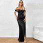 European And American Shoulder Wrap Chest High Waist Ribbon Slit Ball Gown - www.Shopthatapp.com