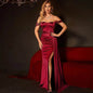 European And American Shoulder Wrap Chest High Waist Ribbon Slit Ball Gown - www.Shopthatapp.com