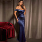 European And American Shoulder Wrap Chest High Waist Ribbon Slit Ball Gown - www.Shopthatapp.com