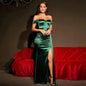 European And American Shoulder Wrap Chest High Waist Ribbon Slit Ball Gown - www.Shopthatapp.com