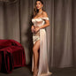 European And American Shoulder Wrap Chest High Waist Ribbon Slit Ball Gown - www.Shopthatapp.com