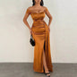 European And American Shoulder Wrap Chest High Waist Ribbon Slit Ball Gown - www.Shopthatapp.com