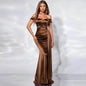 European And American Shoulder Wrap Chest High Waist Ribbon Slit Ball Gown - www.Shopthatapp.com