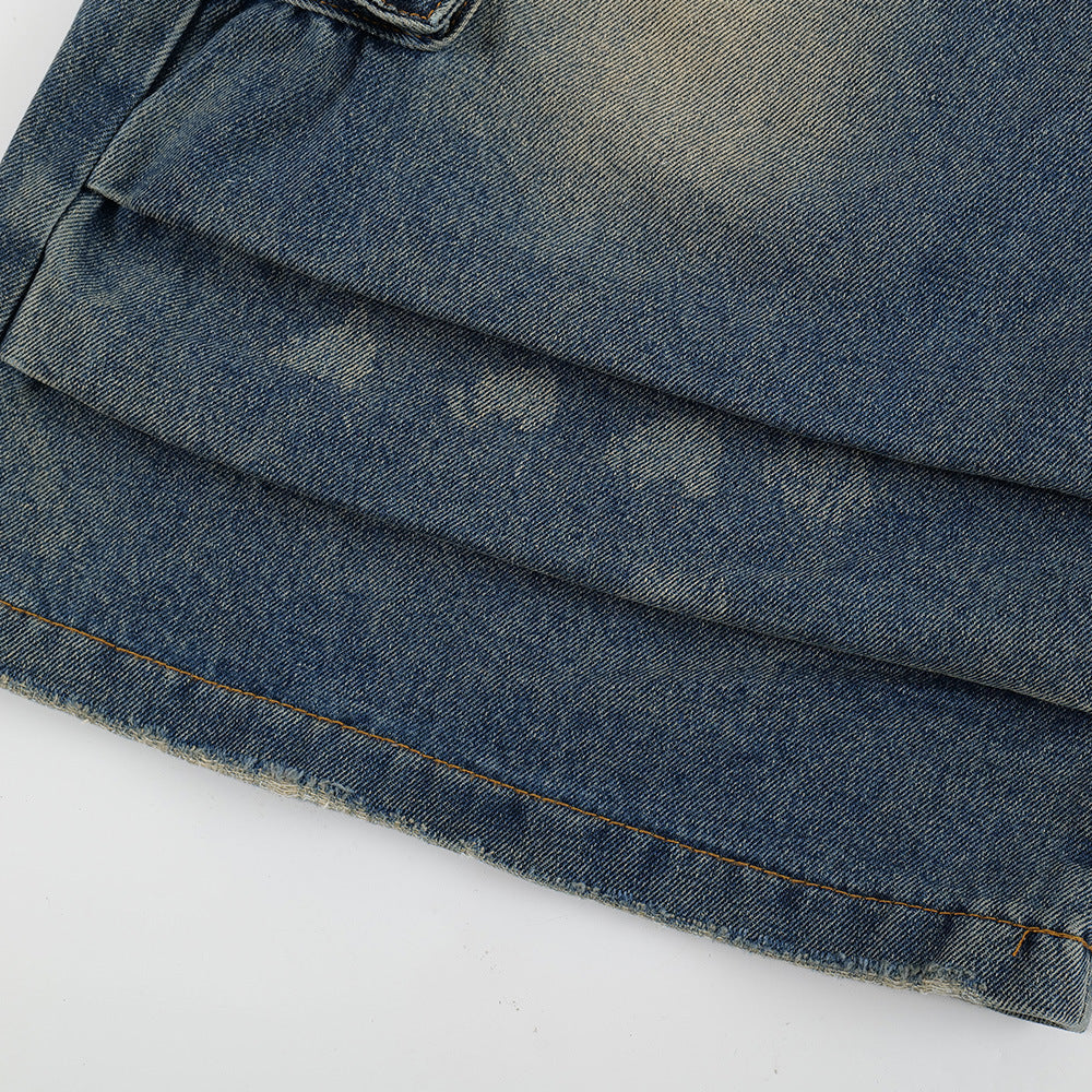 Old Washing Workwear Denim Shorts Men Jeans - www.Shopthatapp.com