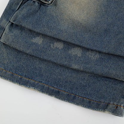 Old Washing Workwear Denim Shorts Men Jeans - www.Shopthatapp.com