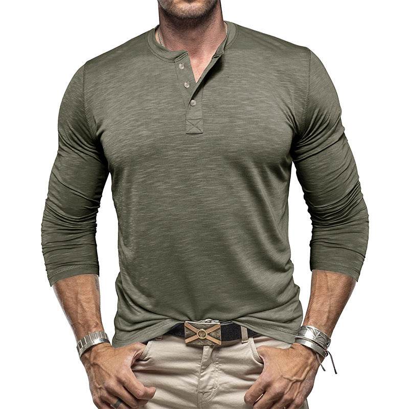 Men's Long-sleeved Henry Collar T-shirt - www.Shopthatapp.com