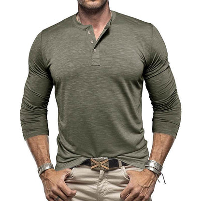 Men's Long-sleeved Henry Collar T-shirt - www.Shopthatapp.com