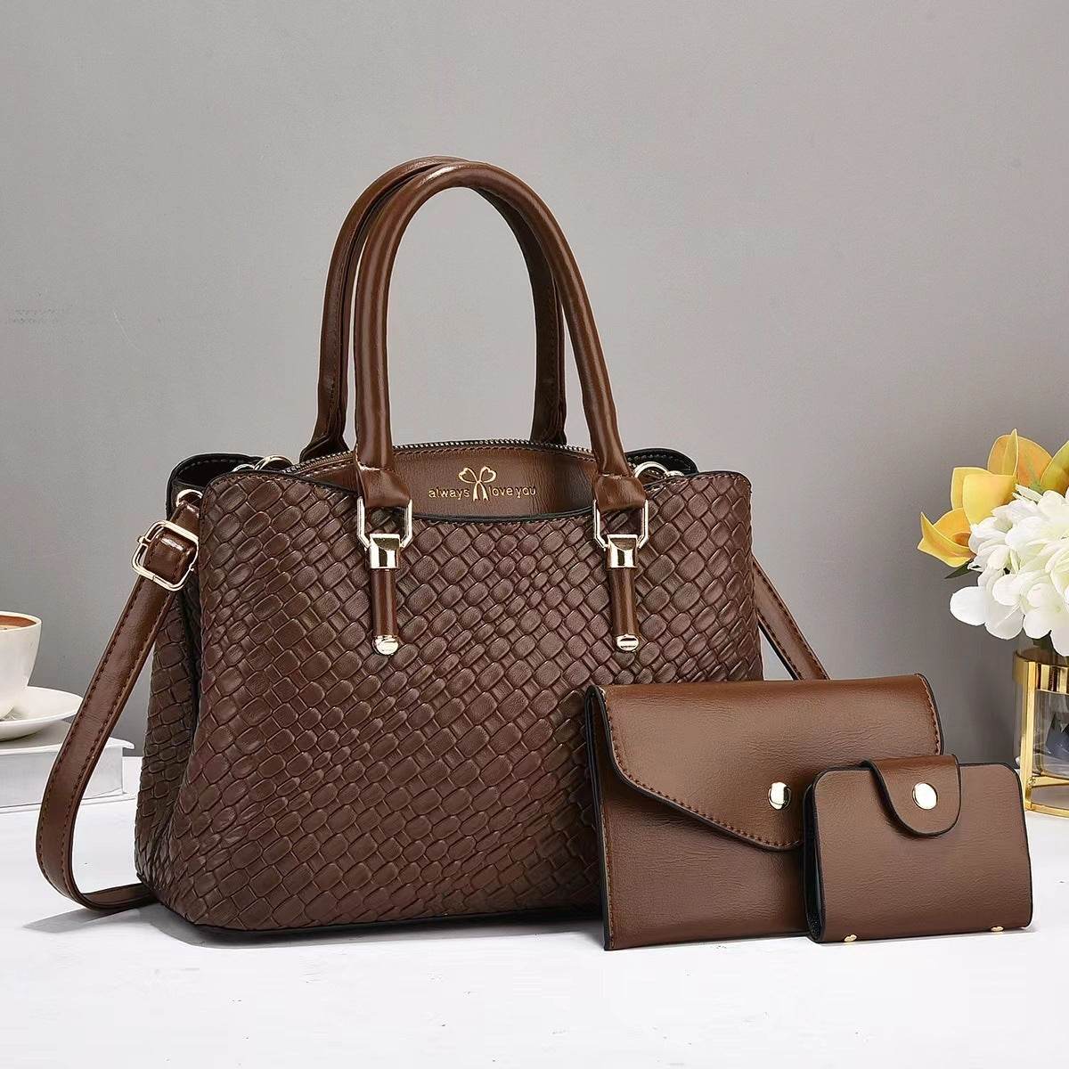 Woven Texture Three-piece Set Large Capacity One Shoulder Combination Bags women - www.Shopthatapp.com
