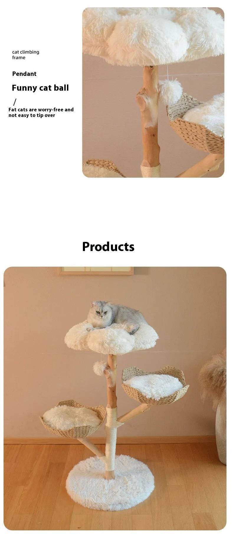 Natural Fruit Tree Cat Climbing Frame Solid Wood Rattan Cat Nest Cat Tree - www.Shopthatapp.com