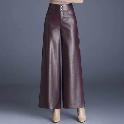 High Waist Thick Loose Big Leg Straight All-matching Wide Leg Leather trouser Pants For Women - www.Shopthatapp.com