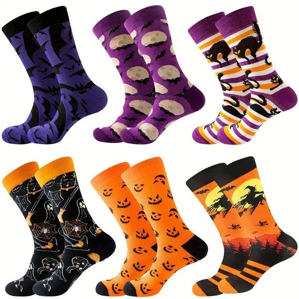 6 Pairs Halloween Christmas Socks For Men Women Girls Funny Pumkin Spider Black Cat Cotton Sock Set - www.Shopthatapp.com