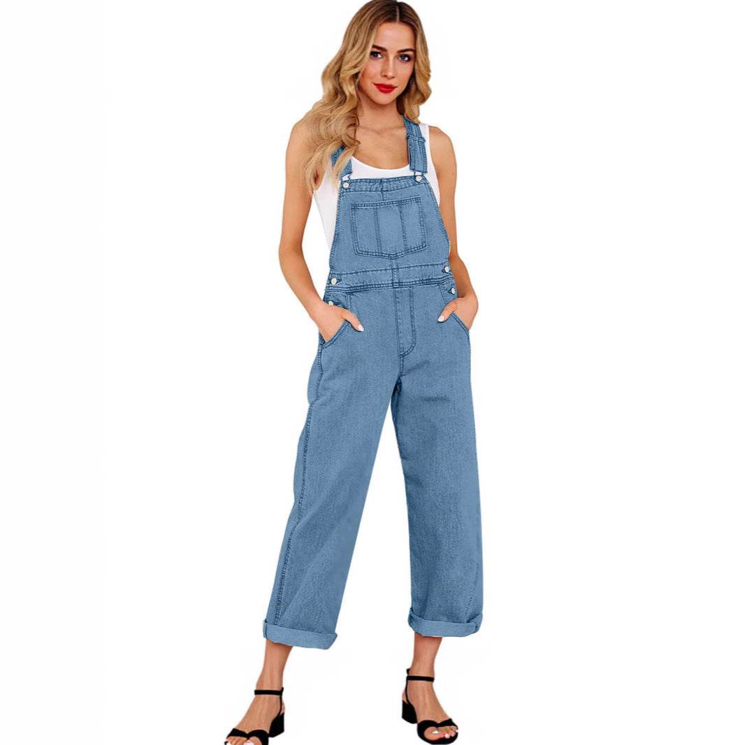 Jeans with Suspender Buttons – Women’s Wide Leg High Waist Denim - www.Shopthatapp.com