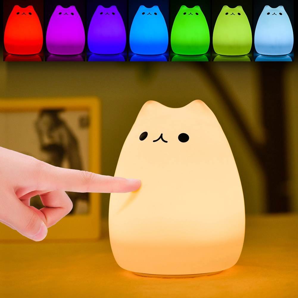 Children Night Light, EECOO Cute Cat Lamp Soft Silicone Sensitive Tap Control Decompression Toy - www.Shopthatapp.com