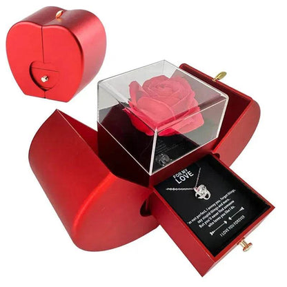 Fashion Jewelry Box Red Apple Christmas Gift Necklace Eternal Rose For Girl Mother's Day Valentine's Day Gifts With Artificial Flower Rose Flower Jewelry Box - www.Shopthatapp.com