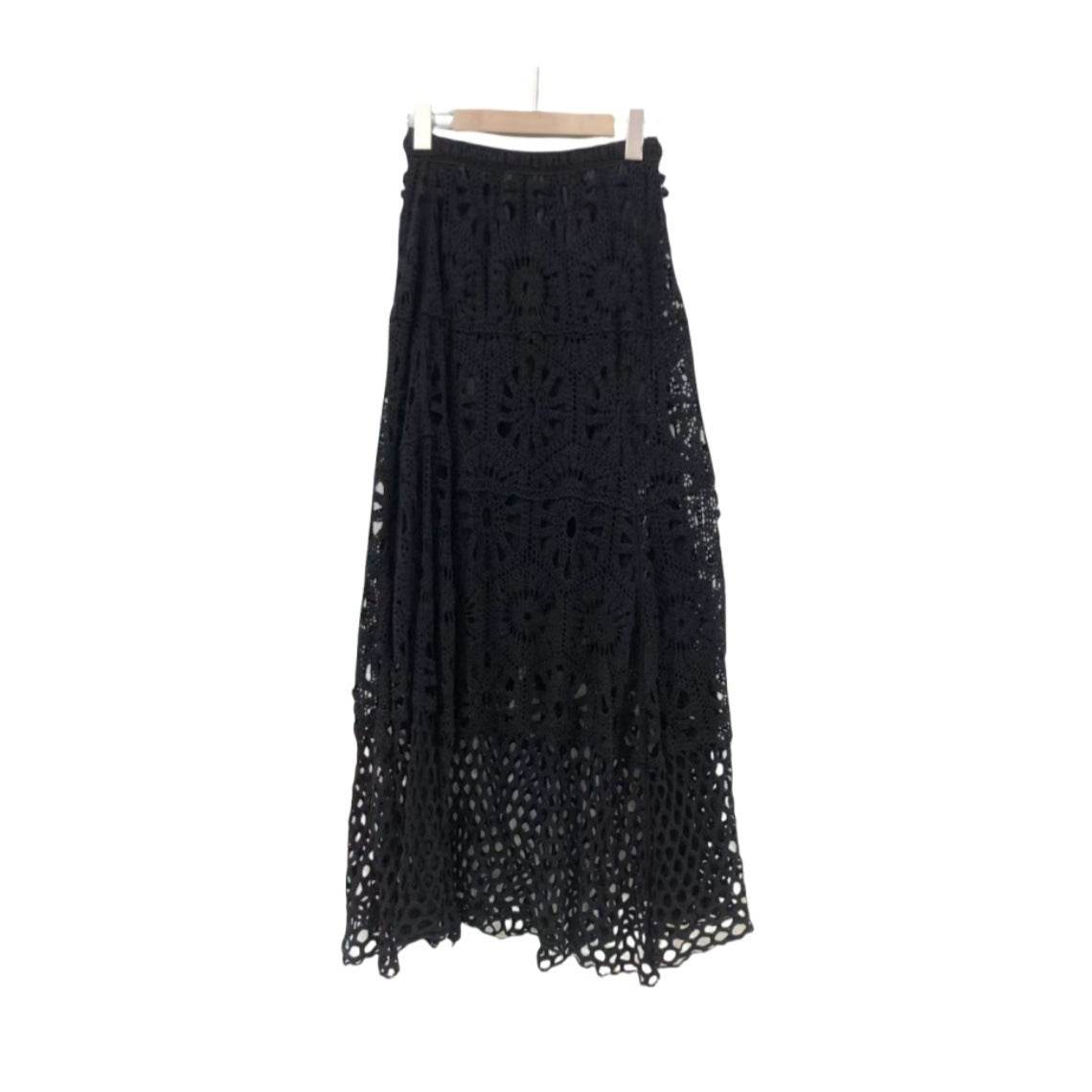 Spring Summer Crochet Lace Patchwork A- Line Beach Skirt Holiday Style Hollow-out flared flowy Maxi Skirt - www.Shopthatapp.com