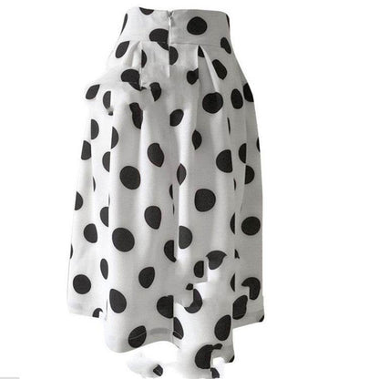 White Polka dot High Waist A-line  Pleated Midi Skirt for office work - www.Shopthatapp.com