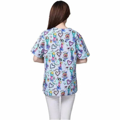 Cartoon Printing Hand Washing Suit Short Sleeve Small Shirt Beautician Pet Hospital Brush Hand Doctor Overalls - www.Shopthatapp.com