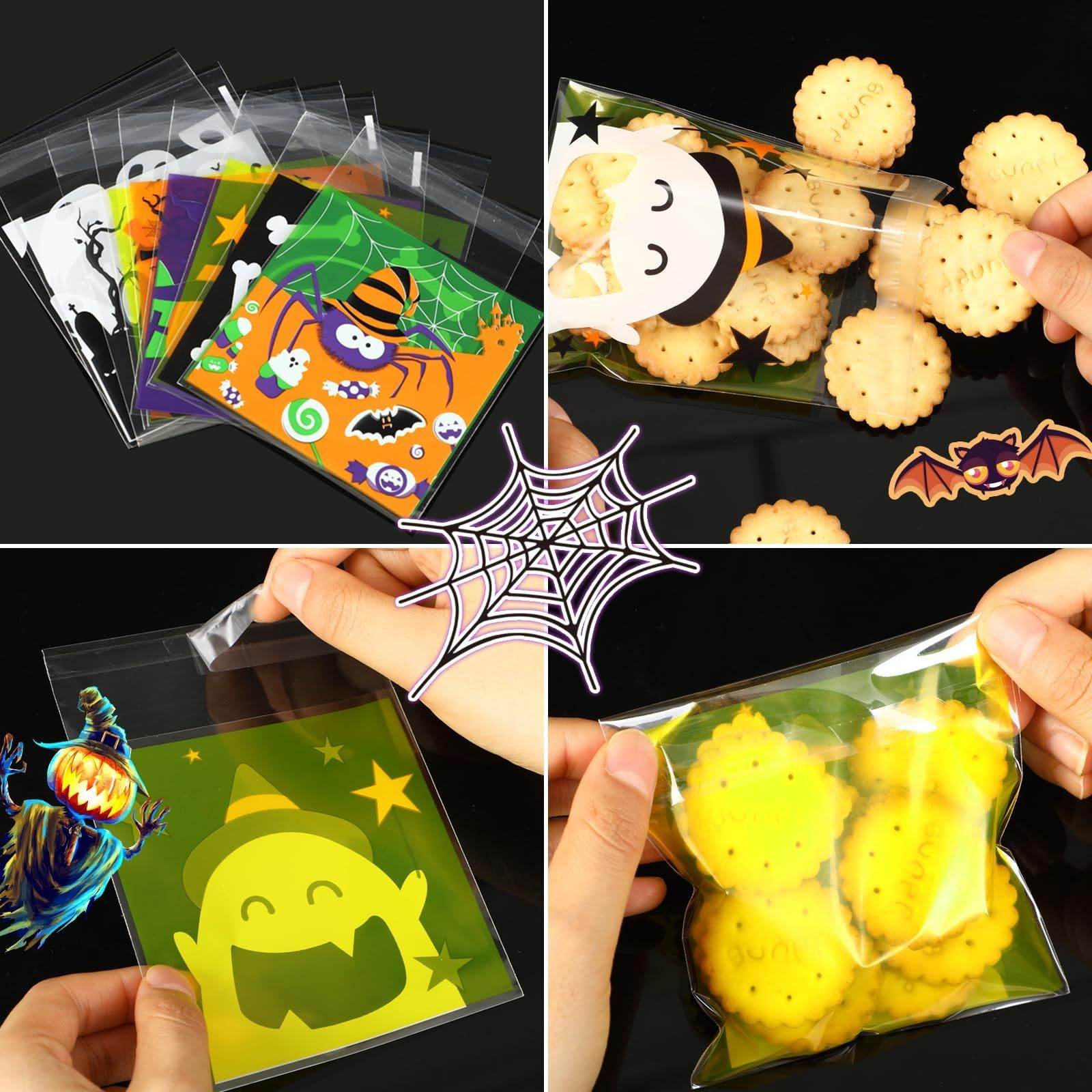 Halloween 450pcs Self-adhesive Candy Cellophane Treat Bags Cookie Bags For Halloween Trick Or Treat Goodie Party Favor Supplies-9 Patterns-Cannot Be Listed On Amazon Platform - www.Shopthatapp.com