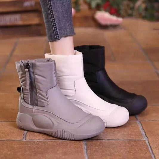 Winter Plush Snow Boots With Side Zipper Warm Thick-sole Non-slip Waterproof Short Shoes For Women - www.Shopthatapp.com