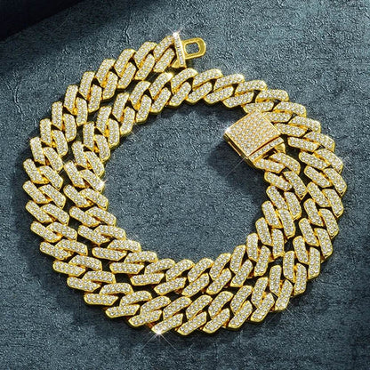 Box Buckle 14mm Bar Cuban Link Chain Bracelet and Necklace 2pcs - www.Shopthatapp.com