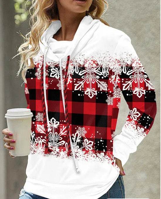 New Fashion Women's Pile Collar Printed Hoodie Pullover Top - www.Shopthatapp.com