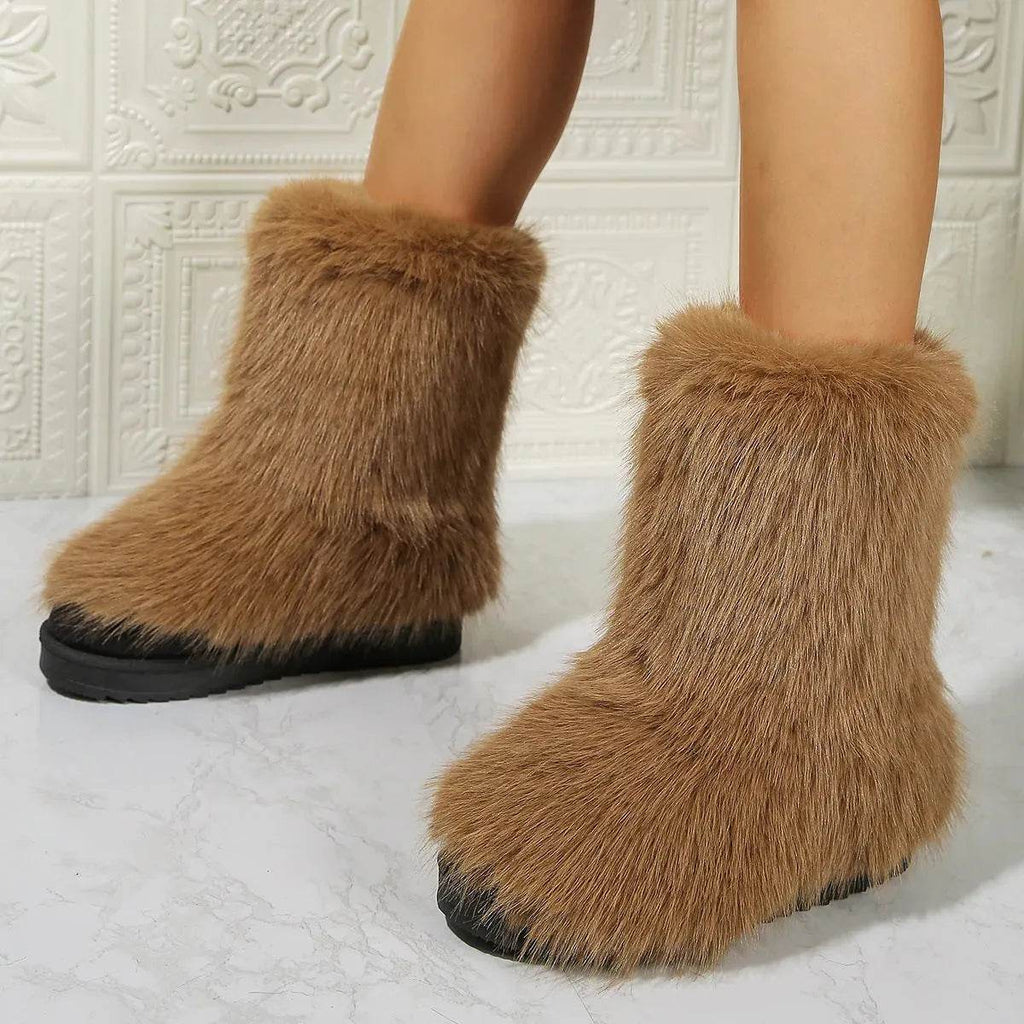 Fashion Long Plush Snow Boots Winter Warm Mid-tube Furry Cotton Shoes For Women Short Boot - www.Shopthatapp.com