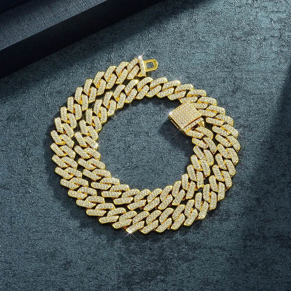 Box Buckle 14mm Bar Cuban Link Chain Bracelet and Necklace 2pcs - www.Shopthatapp.com
