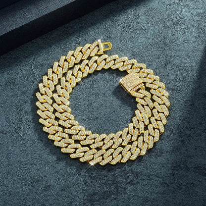 Box Buckle 14mm Bar Cuban Link Chain Bracelet and Necklace 2pcs - www.Shopthatapp.com