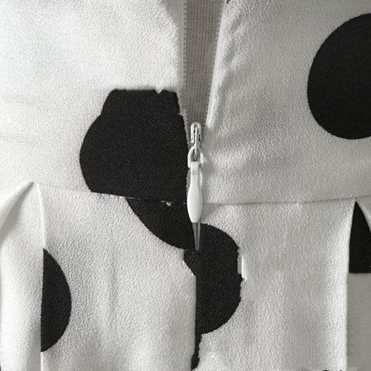 White Polka dot High Waist A-line  Pleated Midi Skirt for office work - www.Shopthatapp.com