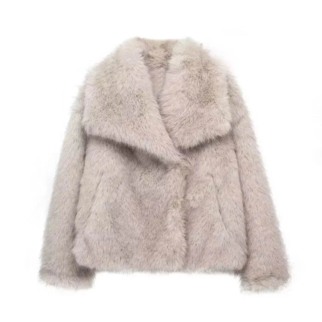Winter Plush Open front Coat Thick lapel Outwear Faux Fur Coat women - www.Shopthatapp.com