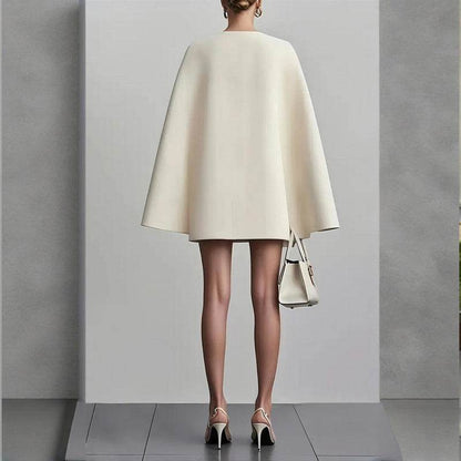 Formal V Neck Double-Breasted Mini Cape Sleeve Dress - www.Shopthatapp.com