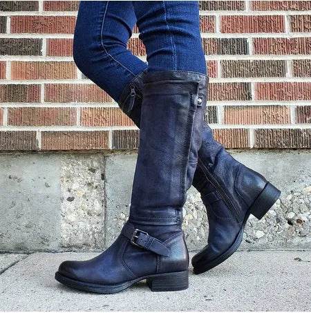 Round Toe Low Heel High Leg Boot - www.Shopthatapp.com