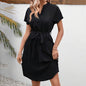 tie belt dress & Elegant V Neck Short Sleeve Casual Summer - www.Shopthatapp.com