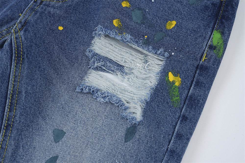 Ripped Paint Wide-leg Denim Trousers For Men Jeans - www.Shopthatapp.com